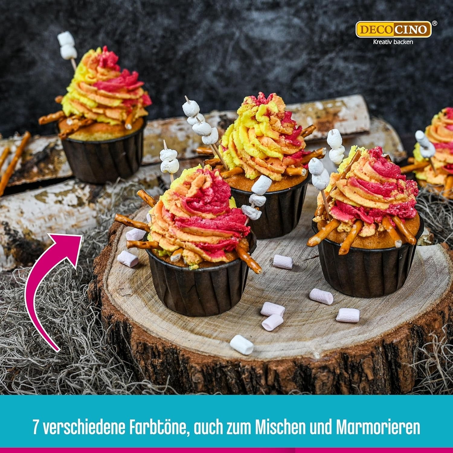 Lot de 6 pâtes colorantes Decocino - 6 x 20 g - Colorant alimentaire rouge, rose, vert, jaune, bleu et noir, idéal pour colorer gâteaux, fondants et crèmes - Sans azoïques et sans gluten