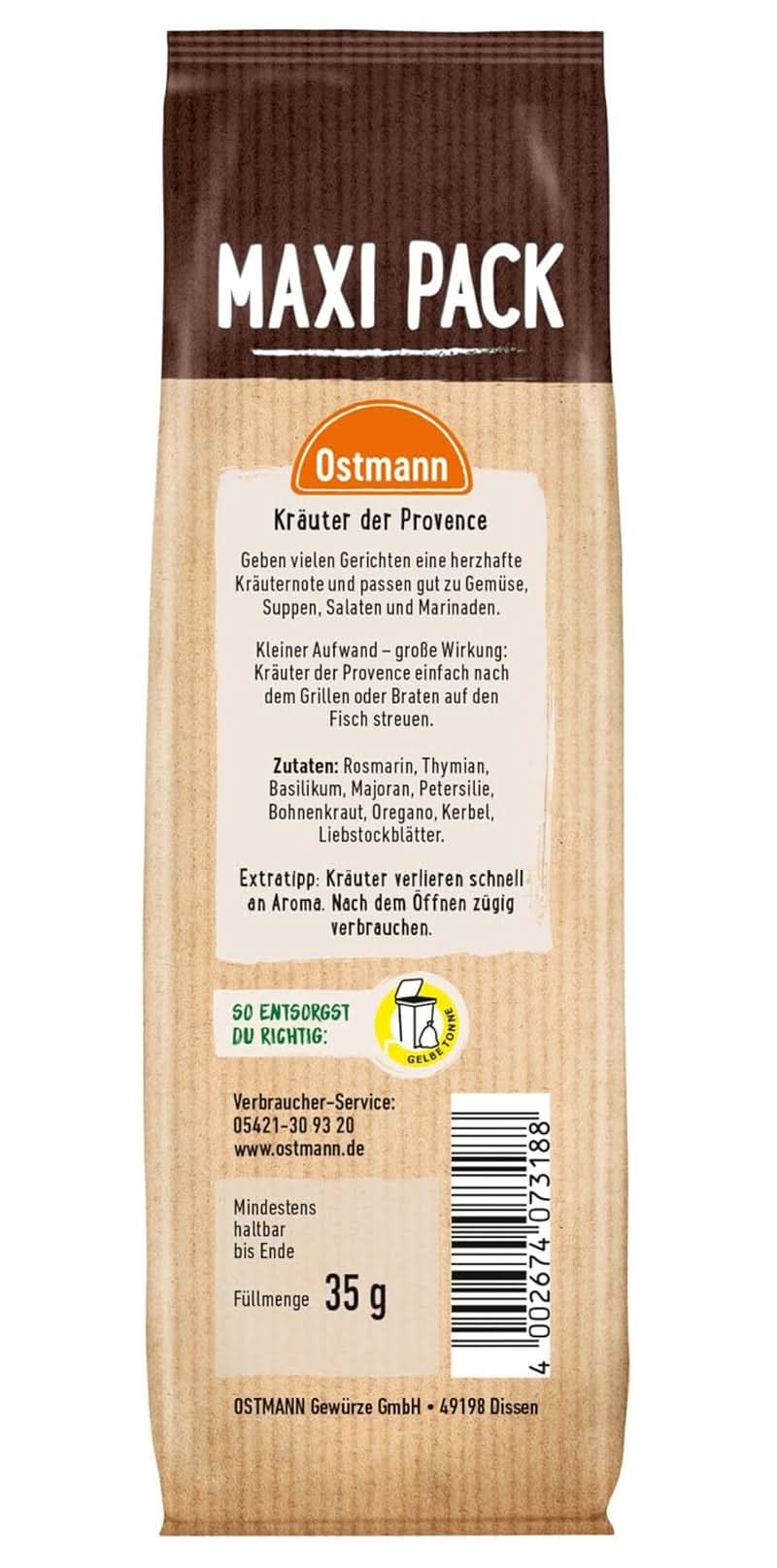 Ostmann, mélange d'herbes méditerranéennes pour ragoûts, pizza et pâtes, 35 grammes Naty Shop