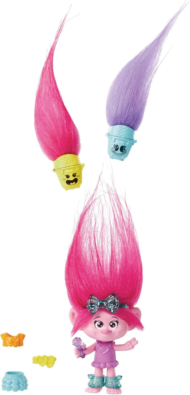 Mattel DREAMWORKS TROLLS Together Strong - Hairy Surprises Poppy Queen Poppy, Viva, Branch et Guy Diamond Peluche Cheveux, 2 Hairy Surprises, Accessoire, 3 ans et plus, HNF10 Naty Shop Poppy Dolls