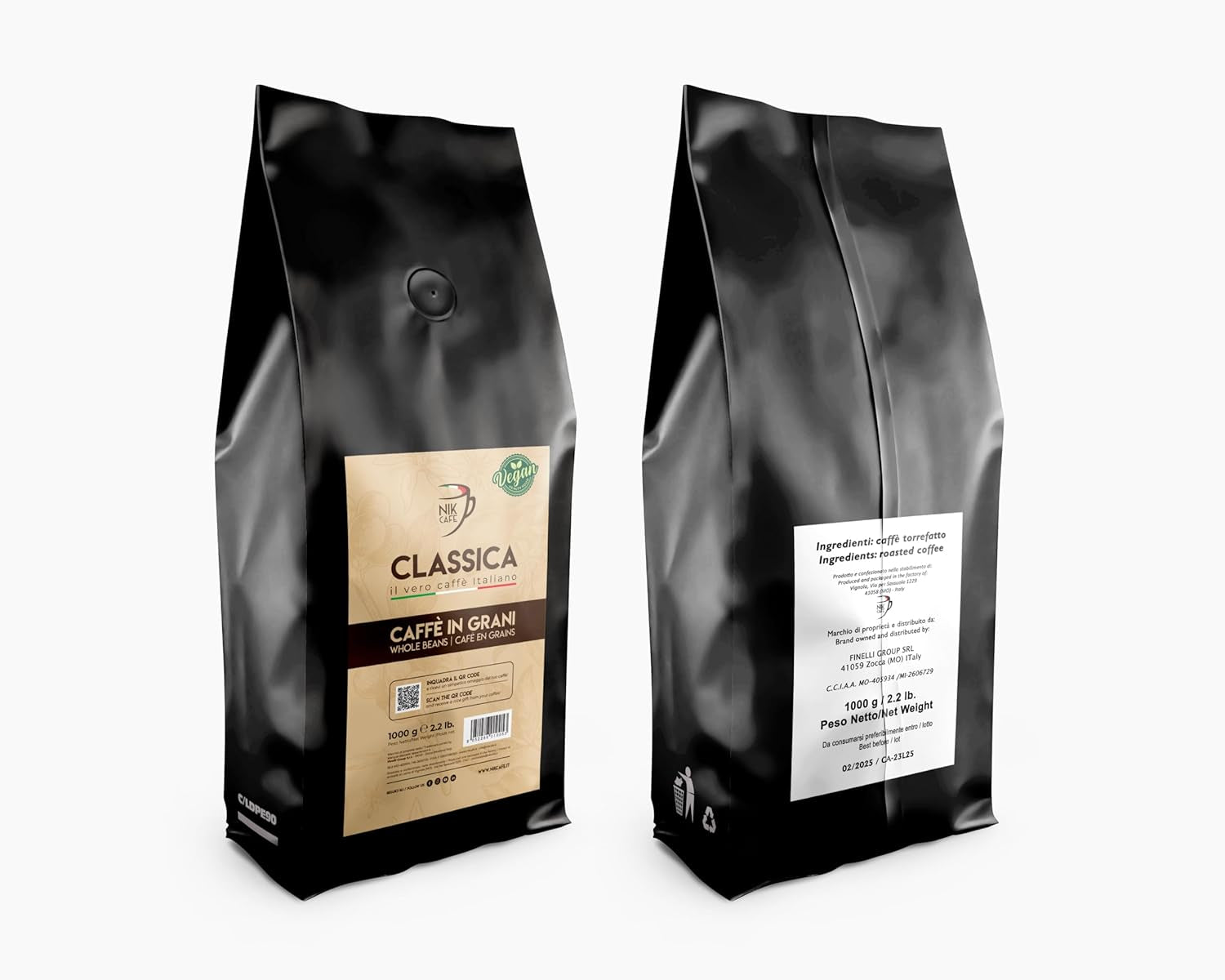 NIK CAFE' – Mélange Classico – grains de café torréfiés. Son Excellence, le robuste. 100% robuste