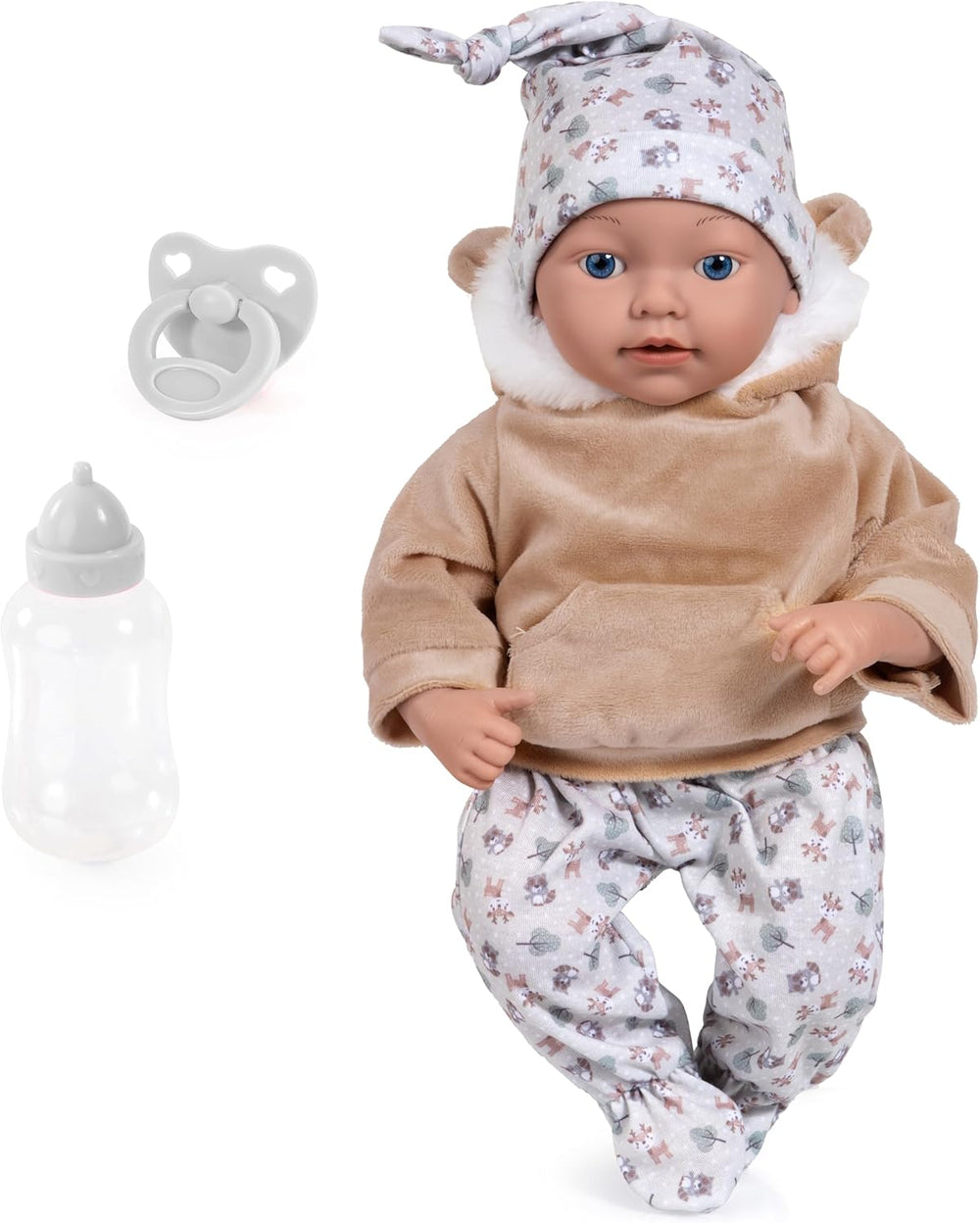 Bayer Design 93827AE Reborn Babypuppe, lebensecht, réaliste, Sucette, Flasche, 38 cm, Blanc, Rosa