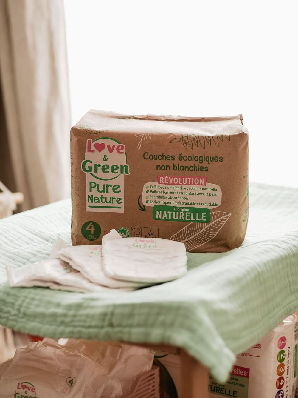 Love Green Nature, couches écologiques non blanchies, sans chlore, différentes tailles Mère et Enfant Naty Shop
