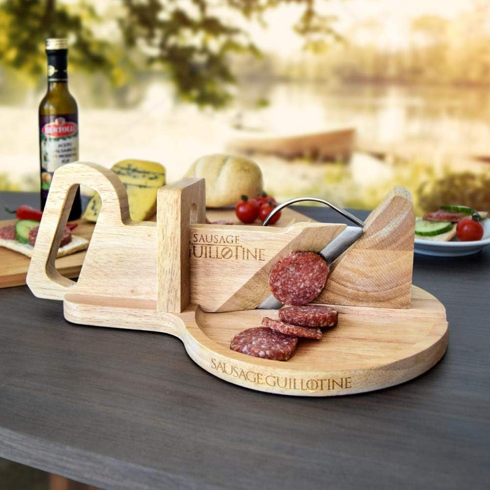 Coupe-saucisses traditionnel - Guillotine à saucissons - 30 X 19 X 12 Cm - Broyeurs et Trancheuses en bois massif Naty Shop