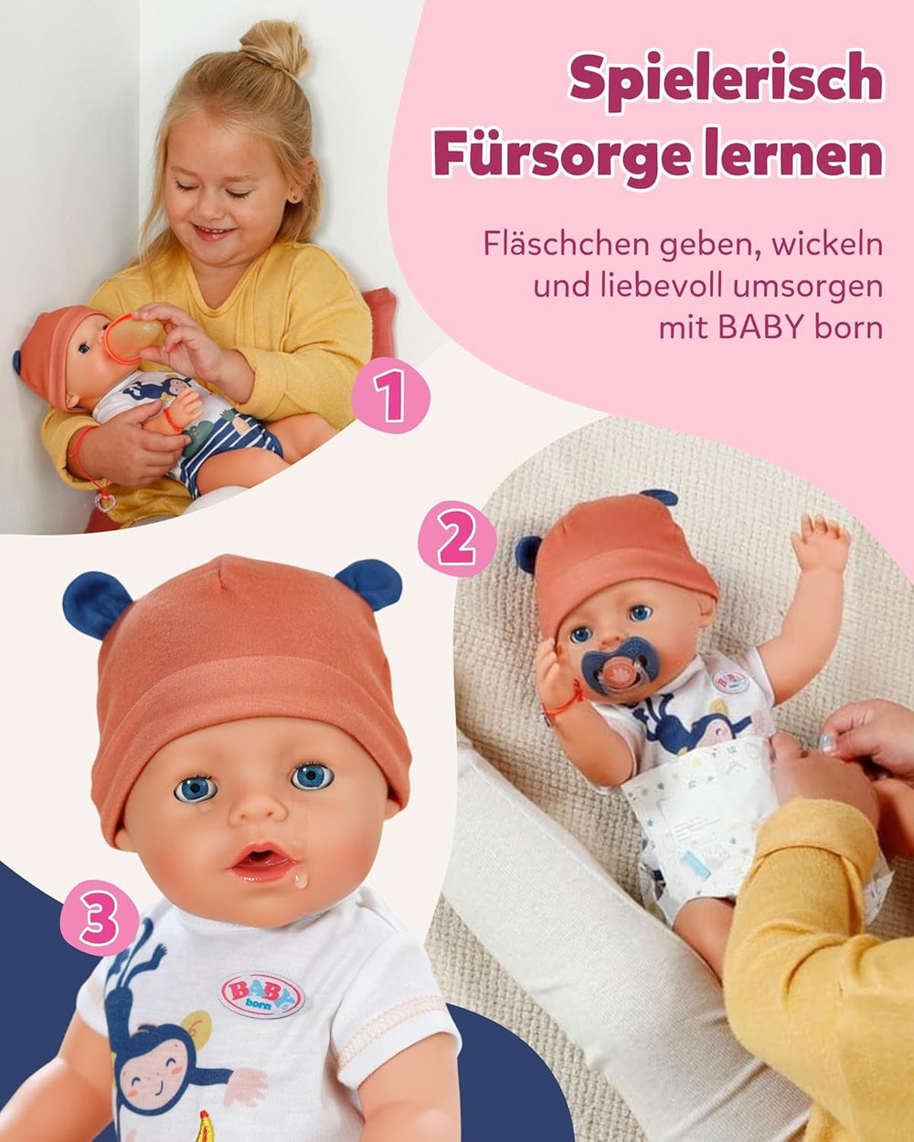 Baby Born Emma im Dschungel-Style - 43 cm große Babypuppe - 10 Funktionen inkl. Accessoires & Strampler in Unisex Farben - Funktioniert ohne Batterien - Geeignet für Kinder ab 3 Jahren