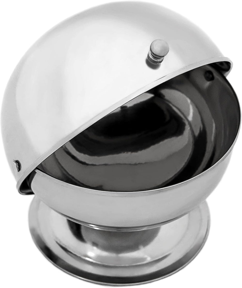 Relaxdays SWEETY Sucrier Inox 14 x 13 x 13 cm (H x L x P) Boule à Sucre avec Couvercle Roulant Boite à Bonbons Ronde Argenté