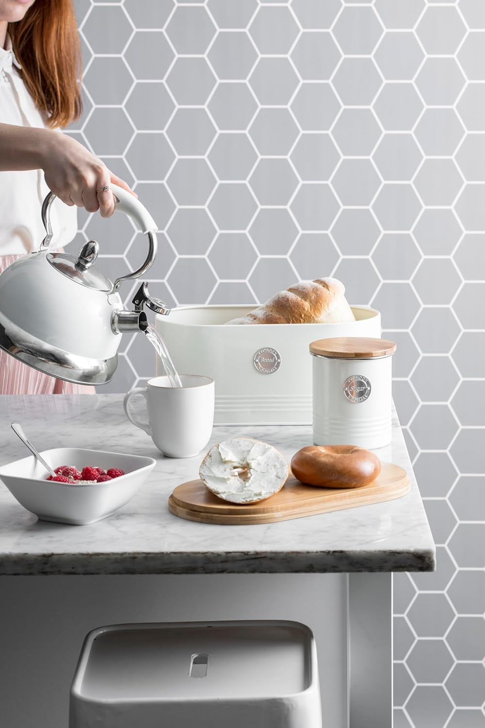 Collection LIVING, sucrier avec couvercle | pastel crème | boîte de rangement 1 L cuisine pour sucre | sucrier en acier avec couvercle | Bocaux de conservation hermétiques en bambou avec couvercles Naty Shop Boîtes de conservation des aliments