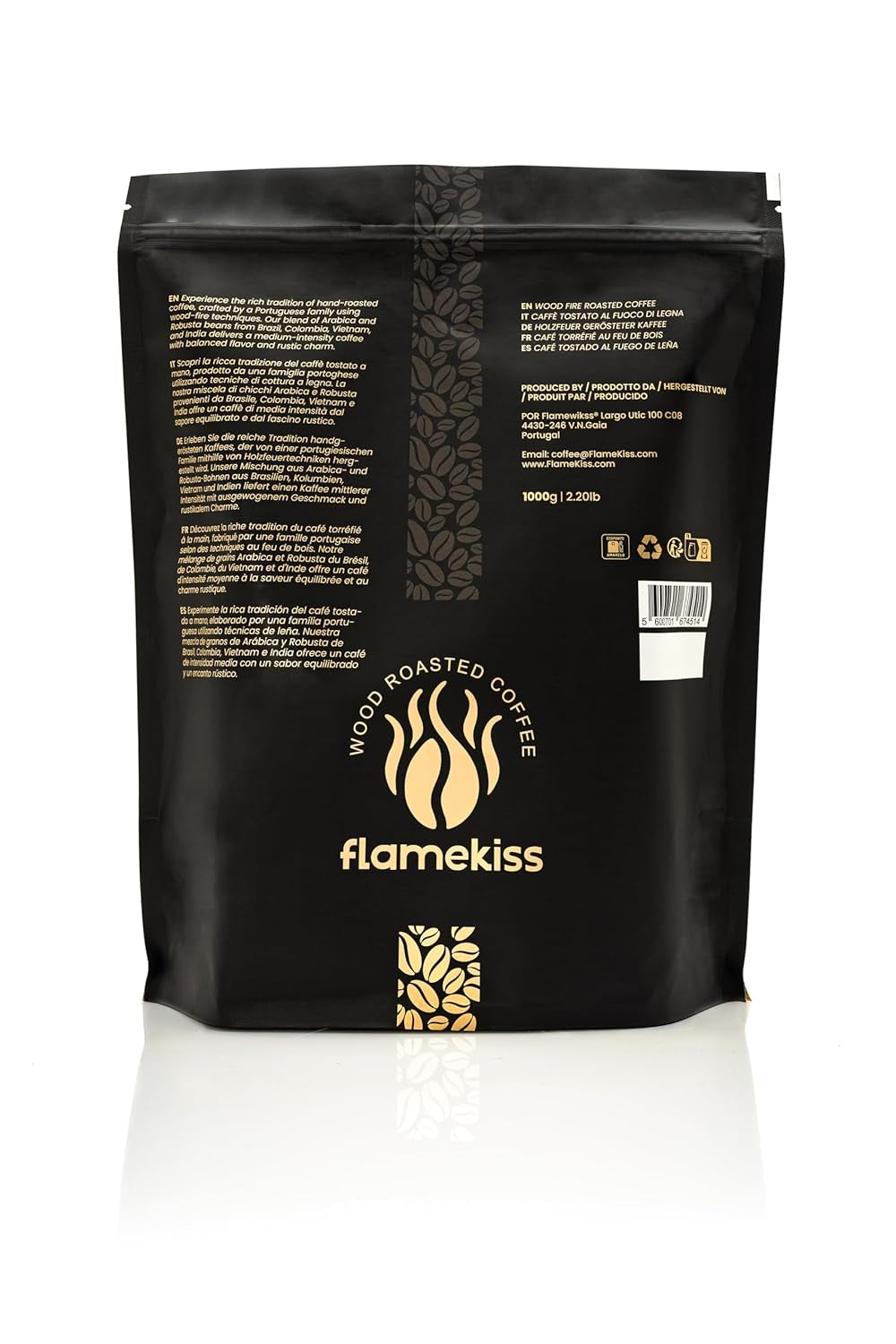 Grains de café 1 kg – Grains d'espresso Arabica et Robusta de haute qualité, torréfiés à la main au feu de bois pour une expérience de café en grains entiers riche et aromatique