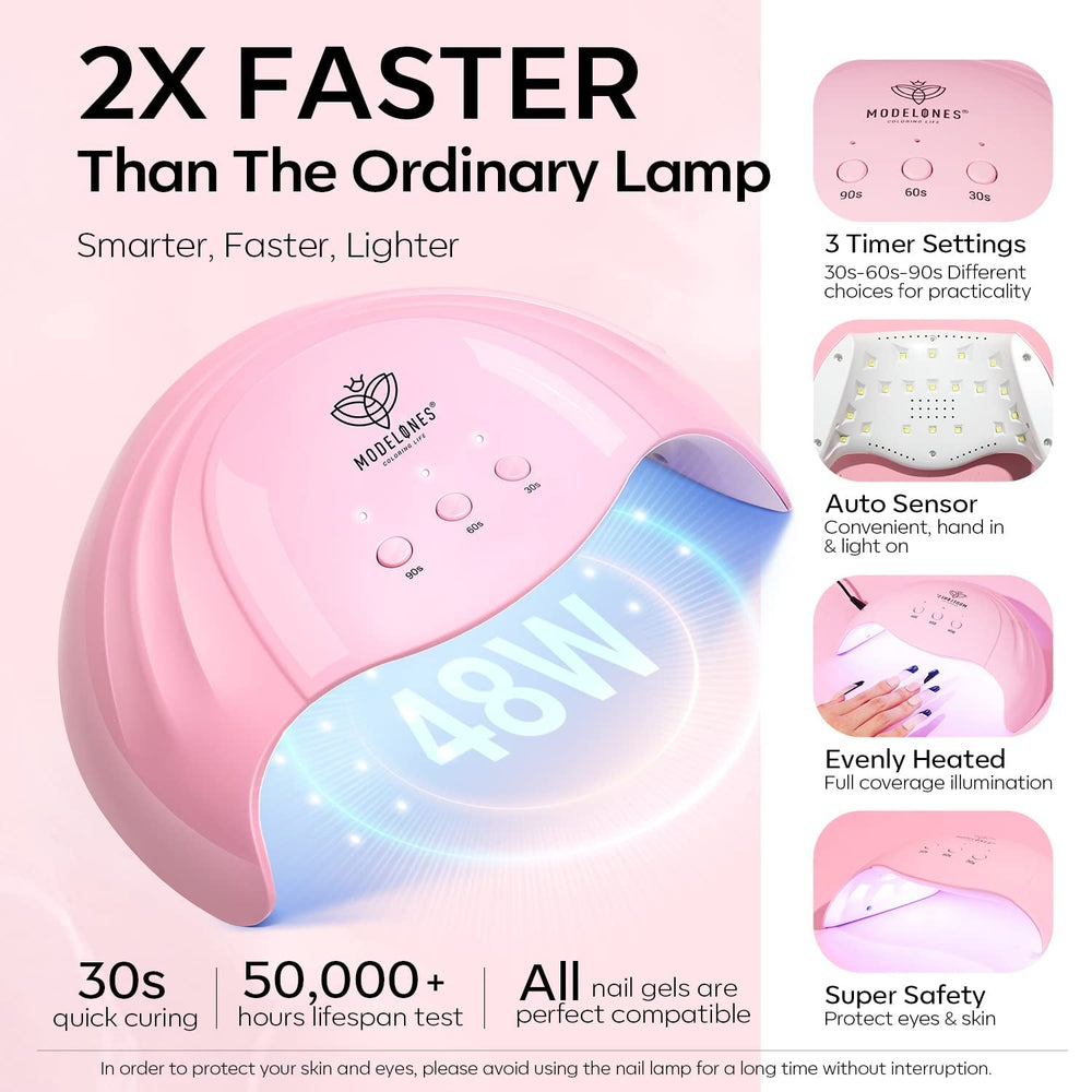 Modelones Ensemble de Vernis à Ongles Gel 35 Pièces, Ensemble de Vernis à Ongles UV avec Lampe 48W, Ensemble de Vernis à Ongles Gel Nude Marron Blanc Rose, Ensemble de Vernis à Ongles Gel UV avec Top Coat Base Nail Studio Set