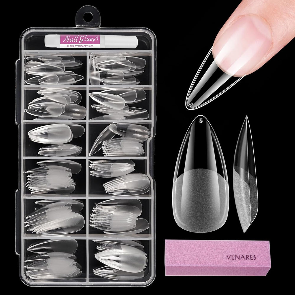 Faux ongles pour ongles en gel, ensemble de 120 pièces d'ongles artificiels courts de couleur amande, 11 tailles d'ongles en gel, pointes d'ongles en colle, bloc tampon à ongles