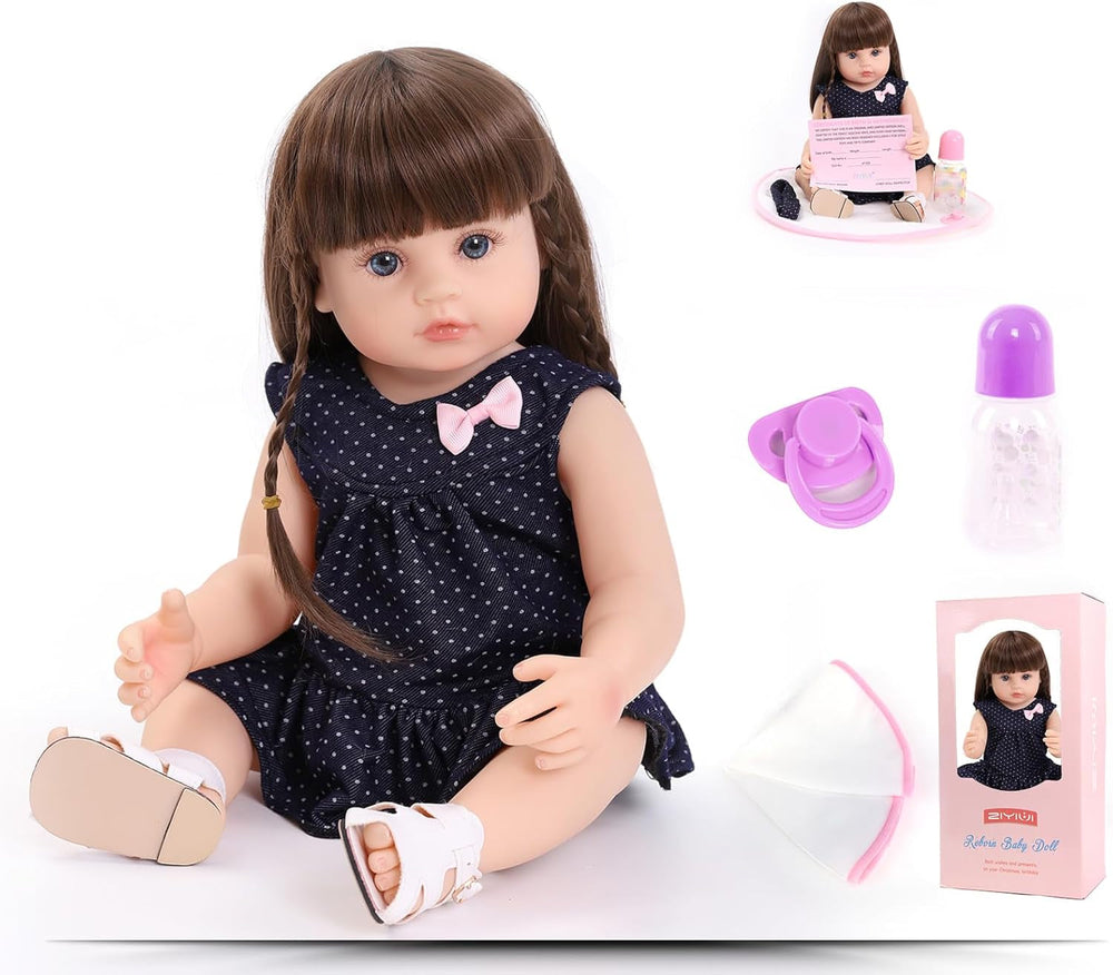 ZIYIUI 22 inch (55 cm) Păpușă Reborn Baby Fetiță Corp Complet Silicon Vinil Realistică Păpuși Reborn Reale Nou-născute Fetiță cu Păr Lung Cadouri pentru Copii Jucărie Realistică Manuală