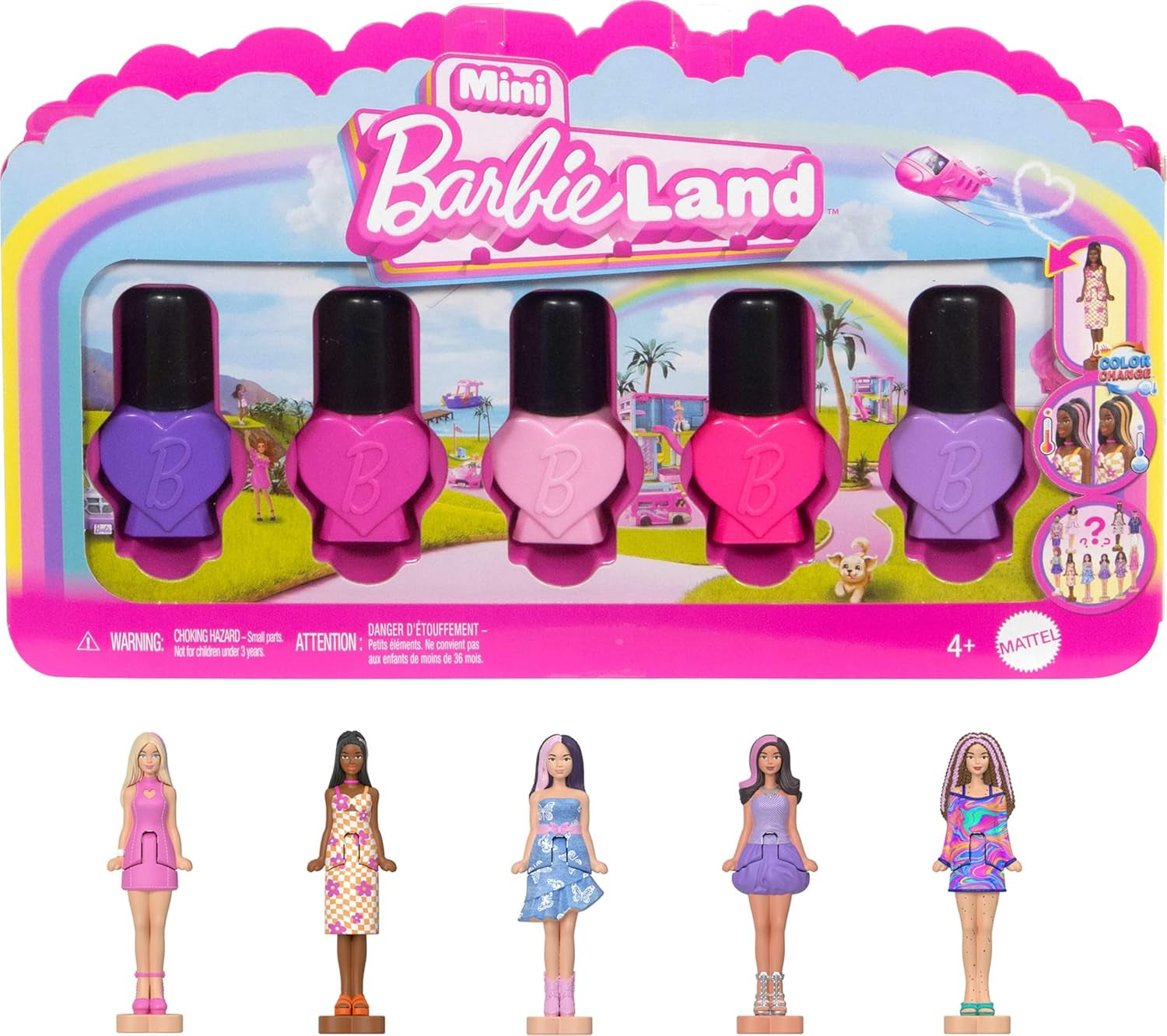 Barbie Mini Barbieland, lot de 5 poupées Fashionistas, env. Ensemble de collection surprise de mini poupées de 3,8 cm de hauteur dans des manches de rouge à lèvres (les styles peuvent varier), JBD26 Naty Shop Dolls 3 Pack