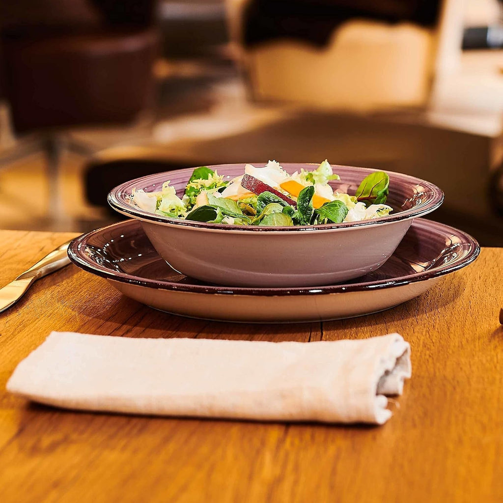 MÄSER 931951 Bel Tempo II, Teller-Set Für 6 Personen Im Modernen Vintage Look, 12-Teiliges Tafelservice, Handbemalt Im Lila Farbton Berry, Steingut Seturi vesela masa Naty Shop