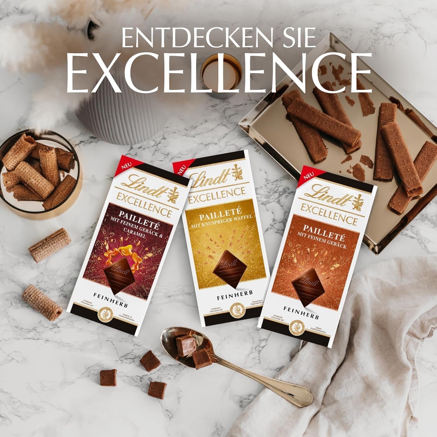 Lindt EXCELLENCE Pailleté Biscuits & Caramel - Chocolat fin avec tarte, 100 grammes Bonbons au chocolat Naty Shop