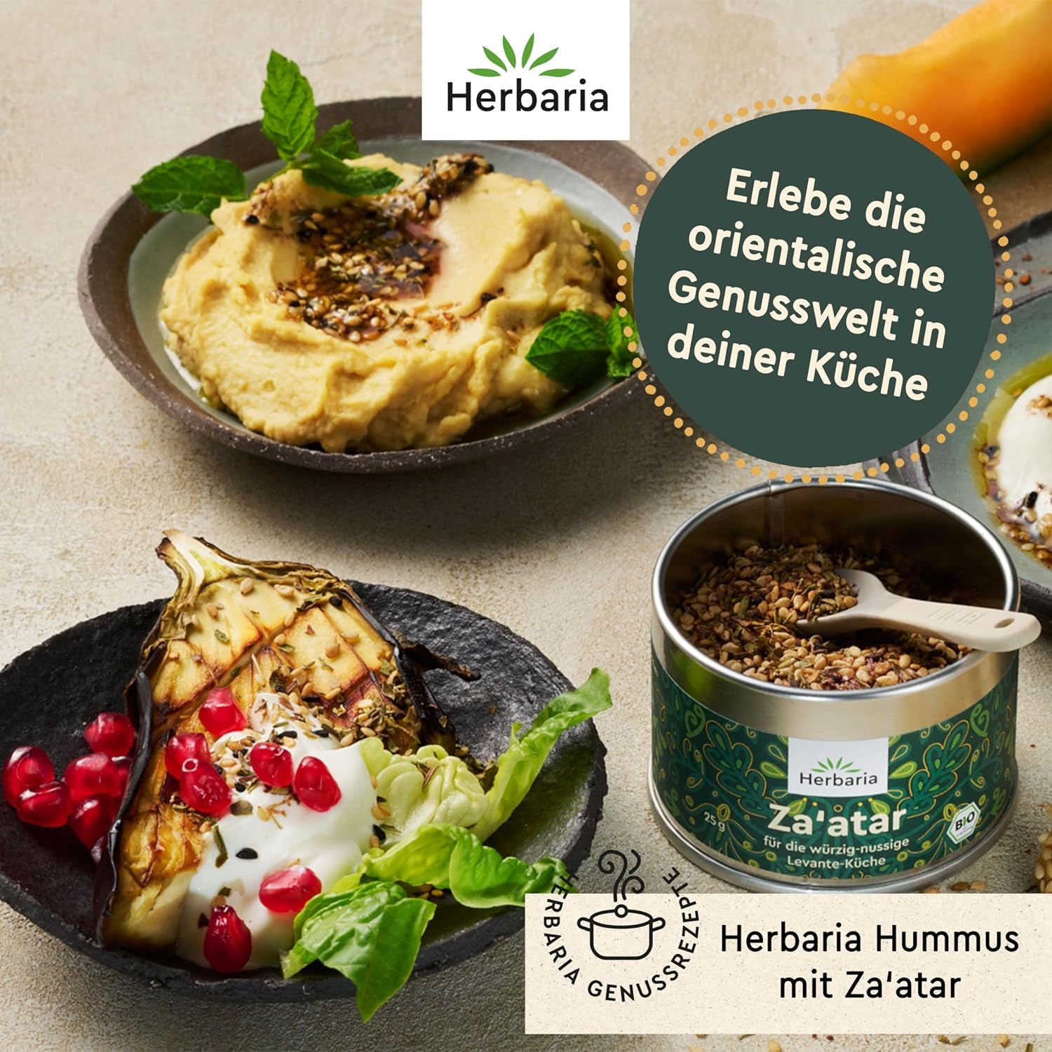 Herbaria Za'atar bio 25g S-Dose – Zaatar Gewürz, Zaatar Gewürz - oriental Organic-Gewürmischung für Gerichte der Levante Küche - with erlesenen Ingredient - in nachhaltiger Aromaschutz-Dose