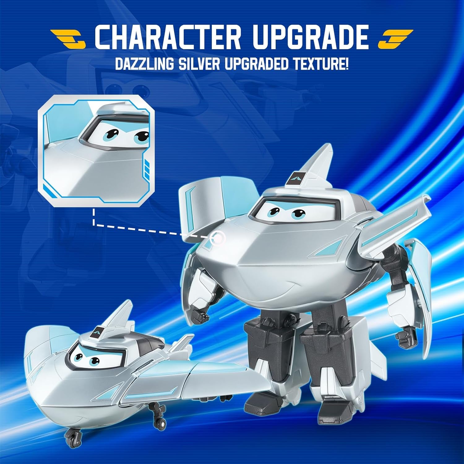 Avion de transformation Super Wings, voyageur suralimenté, env. Figurine de jeu pour grands enfants de 12,7 cm, jouet avion et robot pour garçons et filles de plus de 3 ans, figurines d'action en argent Naty Shop
