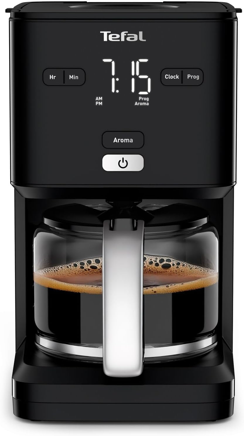 Tefal Smart'n Light Machine à Expresso avec Minuterie, Machine à Expresso avec Filtre Programmable 1,25 L, Fonction Aroma pour un Arôme Intense, Fonction Maintien au Chaud, Anti-Goutte et Facile à Nettoyer, Noir