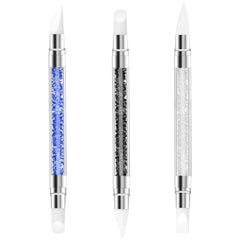 3 pièces Nagel Pinsel Silicone, Nagelkunst Skulptur Stift, Double Köpfe DIY Maniküre Werkzeug, Strassstein Picker, Gel Schnitzen Pinsel For Design, Shaping Drawing Carving Nagelfolie