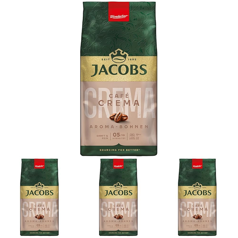 Jacobs Krönung Aroma Beans Classic, saveur complète, noix, notes d'agrumes, grains Arabica et Robusta, intensité 6/10, idéal pour le café classique Naty Shop Coffee 4 x 500 grammes Crème