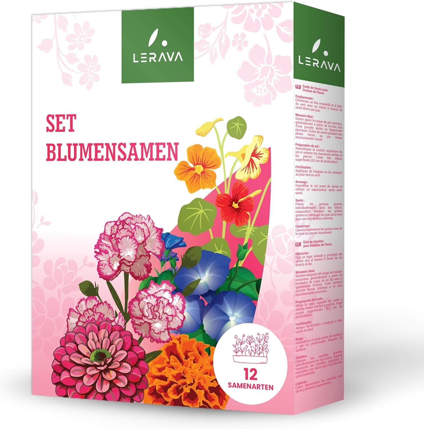 Graines de fleurs LERAVA (12 variétés) - plantes vivaces résistantes à l'hiver - graines de jardin et de balcon - germination rapide pour un semis facile - mélange de fleurs nécessitant peu d'entretien pour une floraison continue