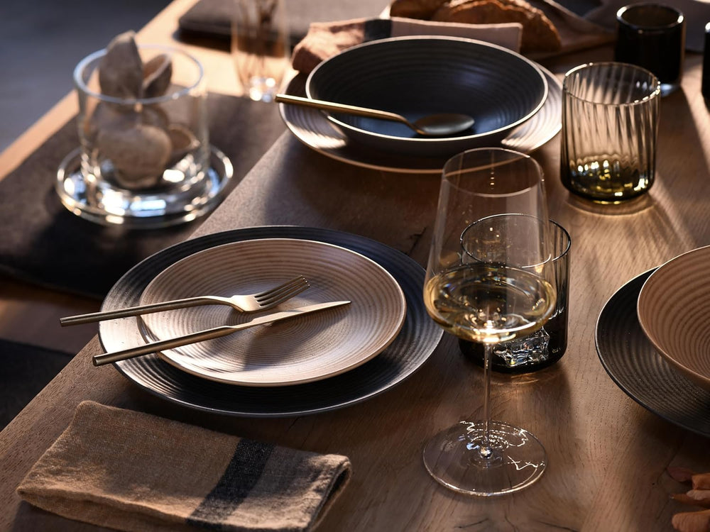 CreaTable, 13139, série Catania, service de table 12 pièces, service d'assiettes en porcelaine, passe au lave-vaisselle et au micro-ondes, fabriqué au Portugal