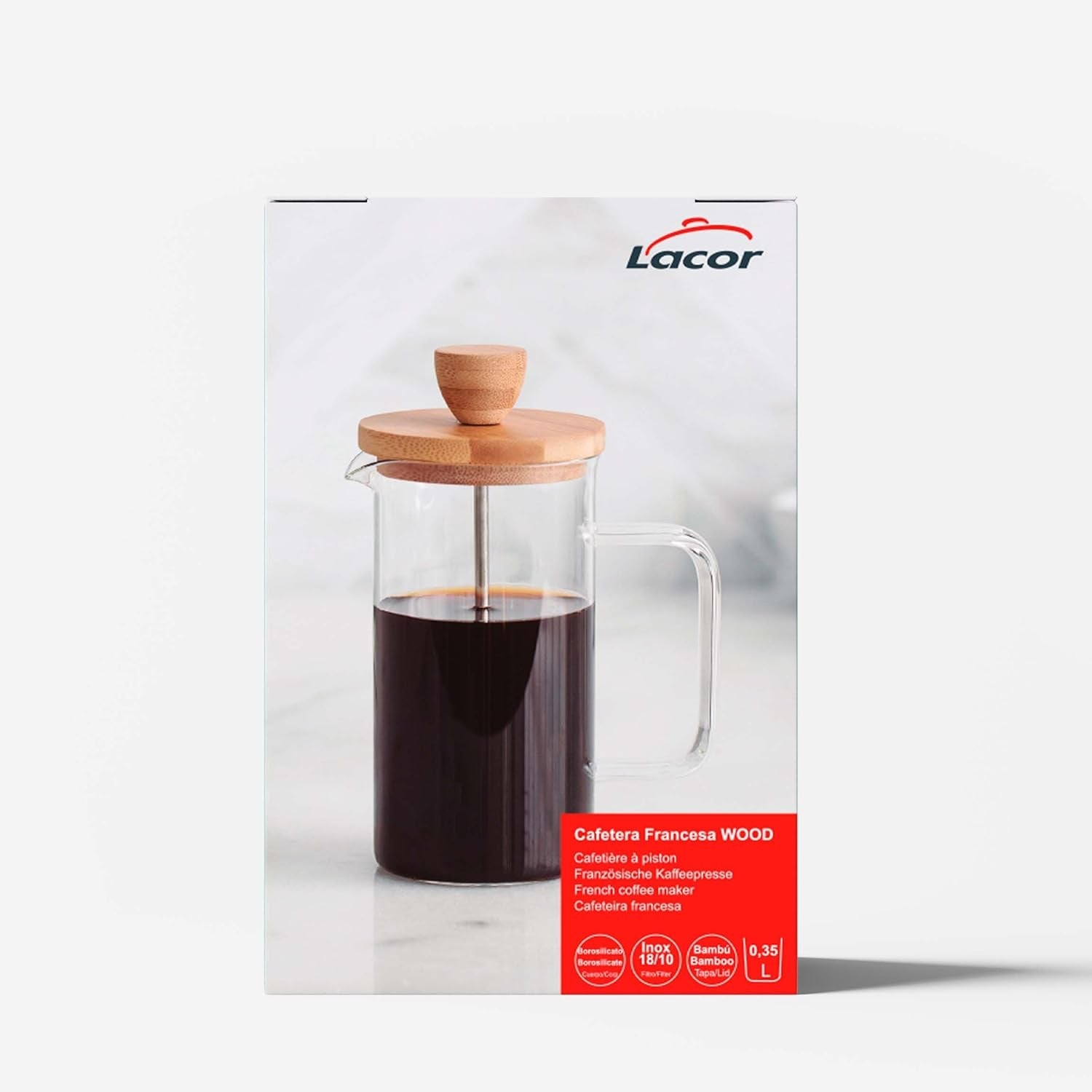 Cafetière française, presse à café, cafetière à piston, cafetière filtre française, 3 tasses, 0,35 l, acier et bois