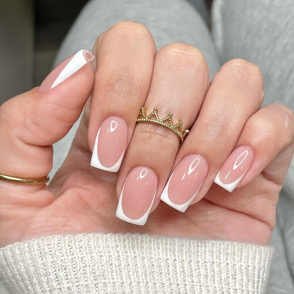 Longs conseils français colle à paillettes d'or sur les ongles longs carrés paillettes pointe française faux ongles ensemble ongles artificiels carrés pour les femmes 24 pièces