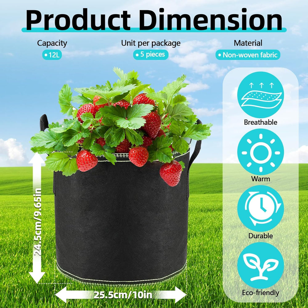 5 Pots de Tomates de 12 L, Sacs de Plantation Non Tissés avec Poignées, Pots de Jardin Épaissi et Aérés, Sacs de Plantation Réutilisables pour Pommes de Terre, Tomates, Légumes, Fleurs et Fraises