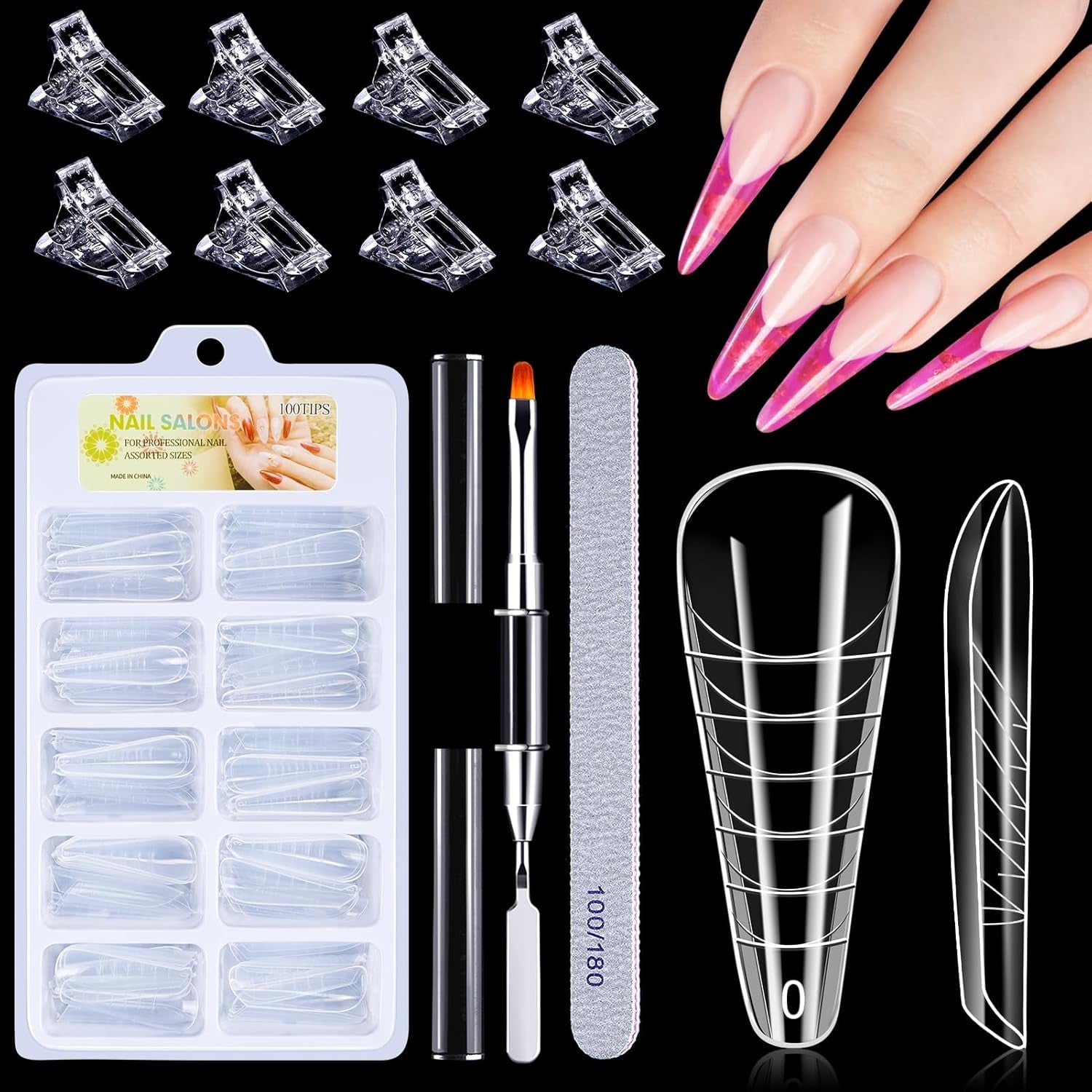 Ensemble de 120 formes d'ongles, extensions d'ongles, formes d'ongles en gel, ensemble de formes d'ongles avec brosse à double tête et lime à ongles avec clips, pour ongles en gel