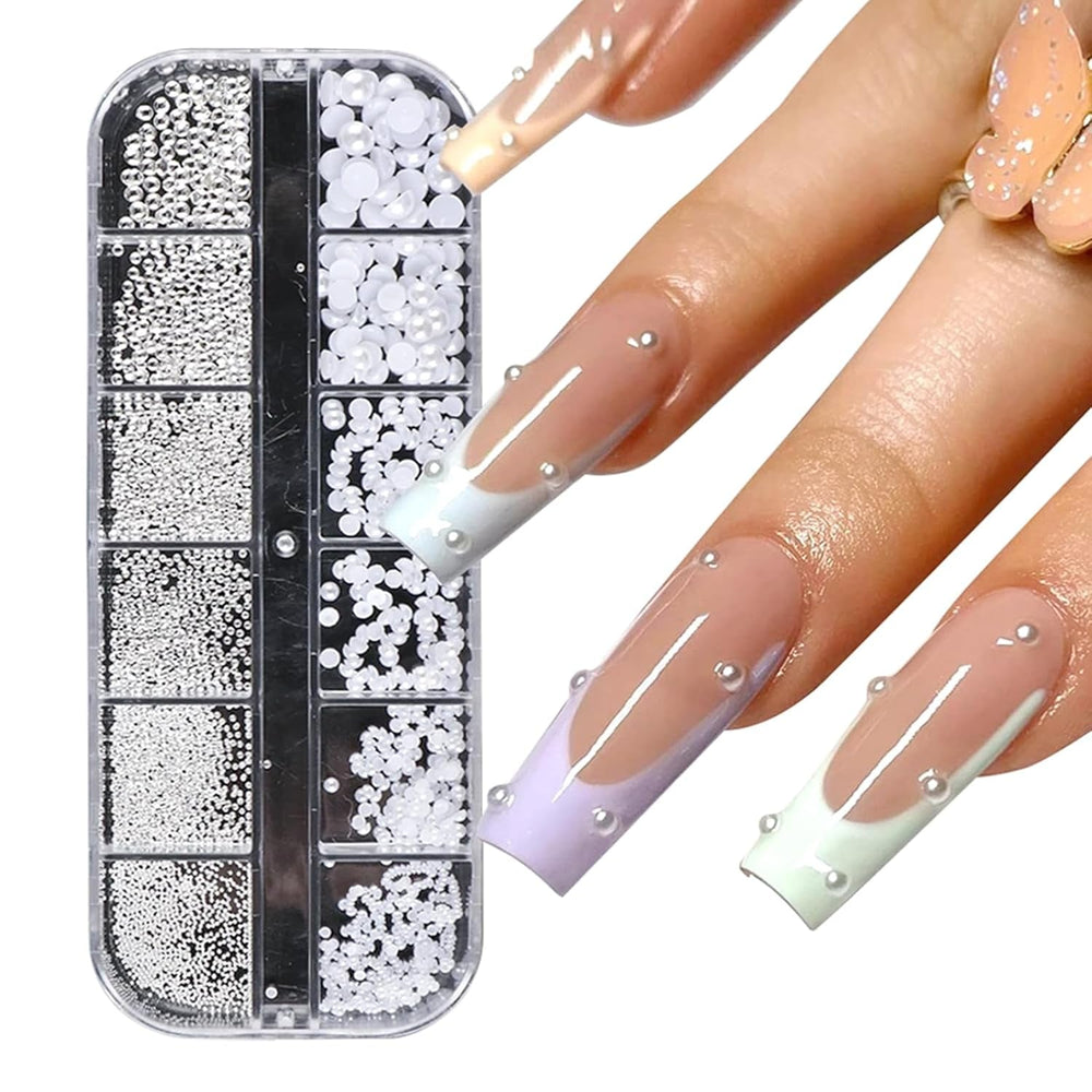 GZSY Nail Art Strasssteine ​​​​Nagel Perlen Weiß 12Raster Nagel Charms Nageldesign Zubehör Perle Nail Art
