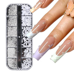 GZSY Nail Art Strasssteine ​​​​Nagel Perlen Weiß 12Raster Nagel Charms Nageldesign Zubehör Perle Nail Art