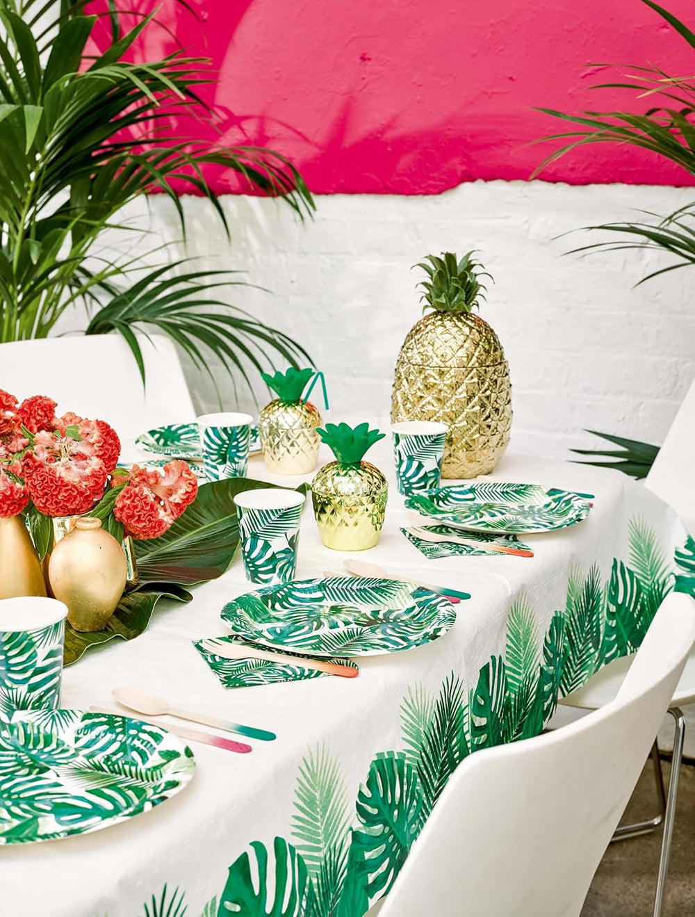 Pack de 20 lingettes tropicales | Serviettes en papier vert avec motif feuille de palmier | Vaisselle jetable pour fête d'enfants, fête safari, jungle, dinosaure, été, thème hawaïen