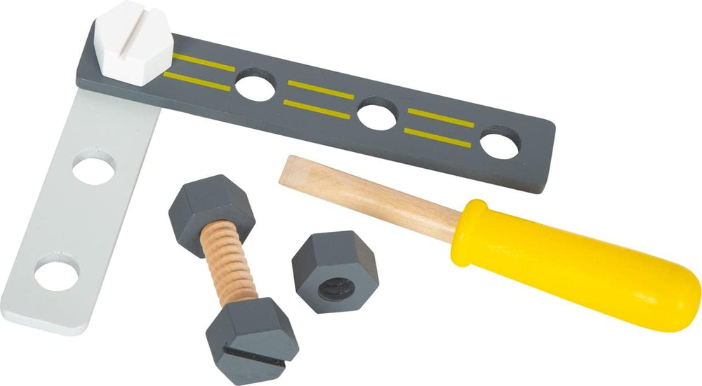 Small Foot Ensemble de construction Miniwob en bois, construction créative avec outils et accessoires, à partir de 3 ans, 11810, gris jaune