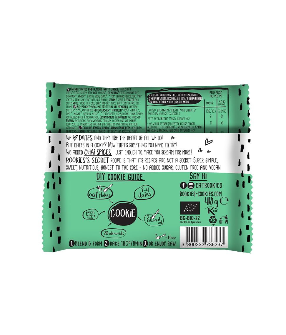 Fursecuri vegane Bett'R cu curmale și migdale, ambalate individual - 100% organice, fără gluten, fără zahăr adăugat - 18 x 40g