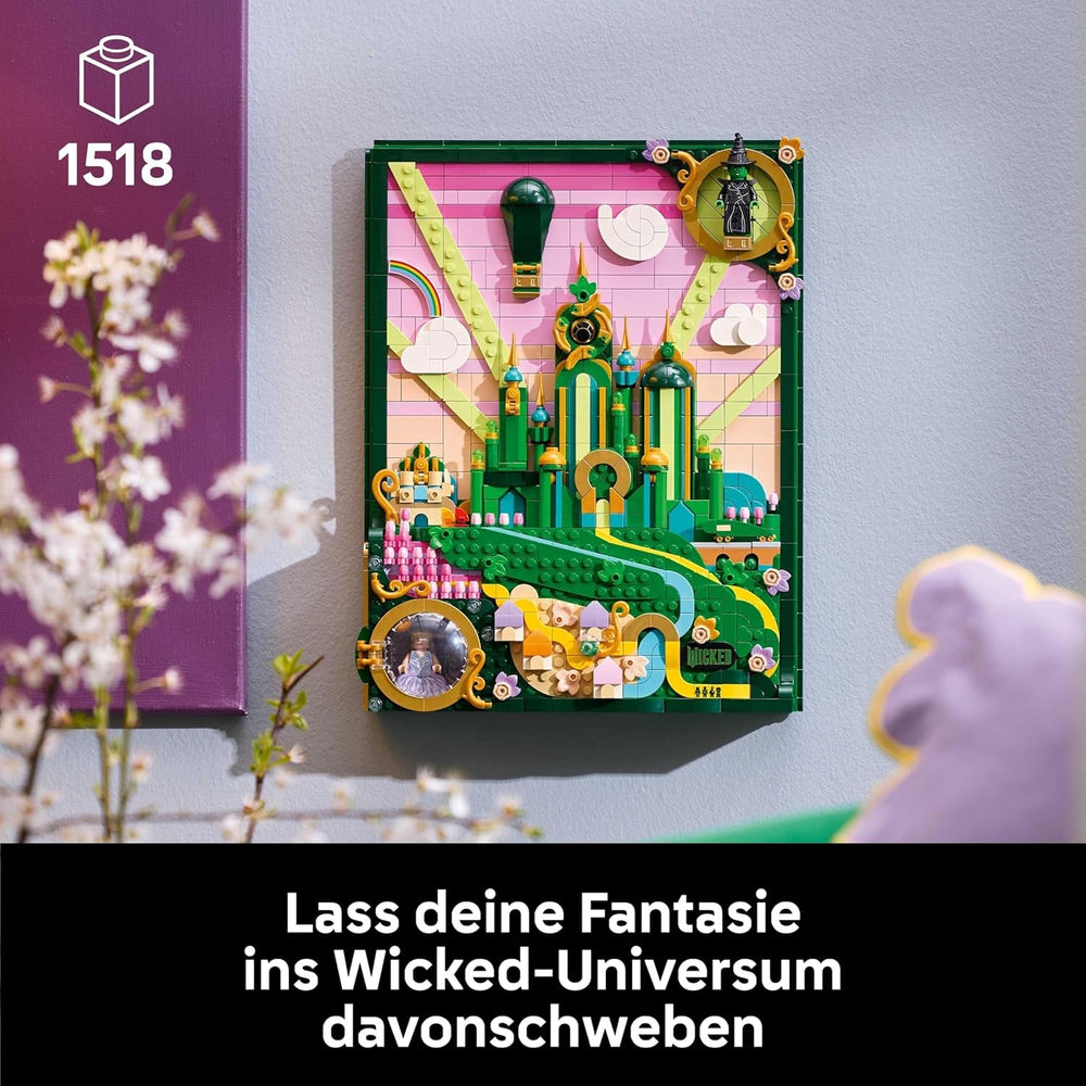 LEGO Wicked Emerald City Wandkunst - 3D Modell für Erwachsene - Modellbau mit 6 Minifiguren inkl. Dorothy sowie Toto Hundefigur - DIY Deko fürs Wohnzimmer - Geschenk für Filmfans - 75685