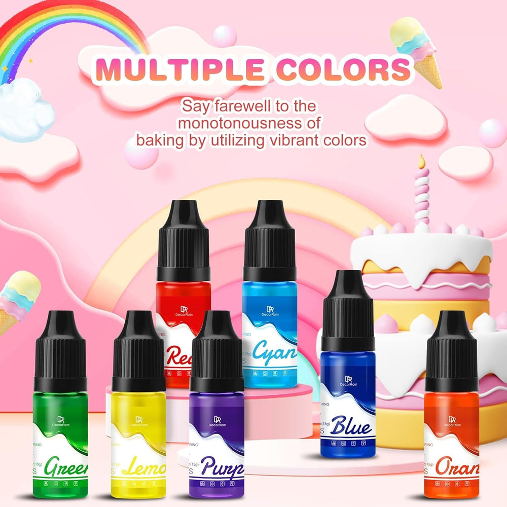 Colorant Alimentaire en Gel - 7 x 15 ml Colorant Alimentaire Concentré Couleur Arc-en-Ciel pour Décoration de Gâteaux, Cuisson, Biscuits, Macarons - Colorant Alimentaire Sans Sucre pour Boissons, Décoration de Gâteaux, Slime DIY