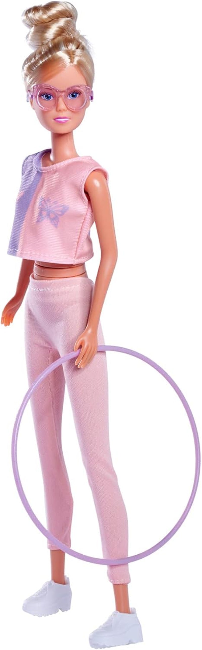 Simba 105733619 - Steffi Love Hula Hoop, Poupée jouet avec tenue de sport, Hula Hoop et fonction mécanique, 29 cm, à partir de 3 ans