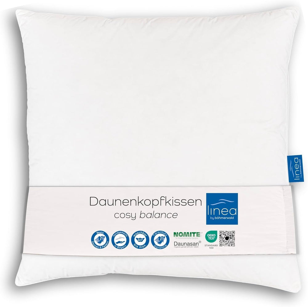 LINEA by Böhmerwald - Cosy - Oreiller Balance de haute qualité, 80X80, 70% plumes classe 1, 30% duvet neuf, adapté aux allergies, lavable jusqu'à 60°C, fabriqué en Allemagne Oreillers standards Naty Shop Titre par défaut