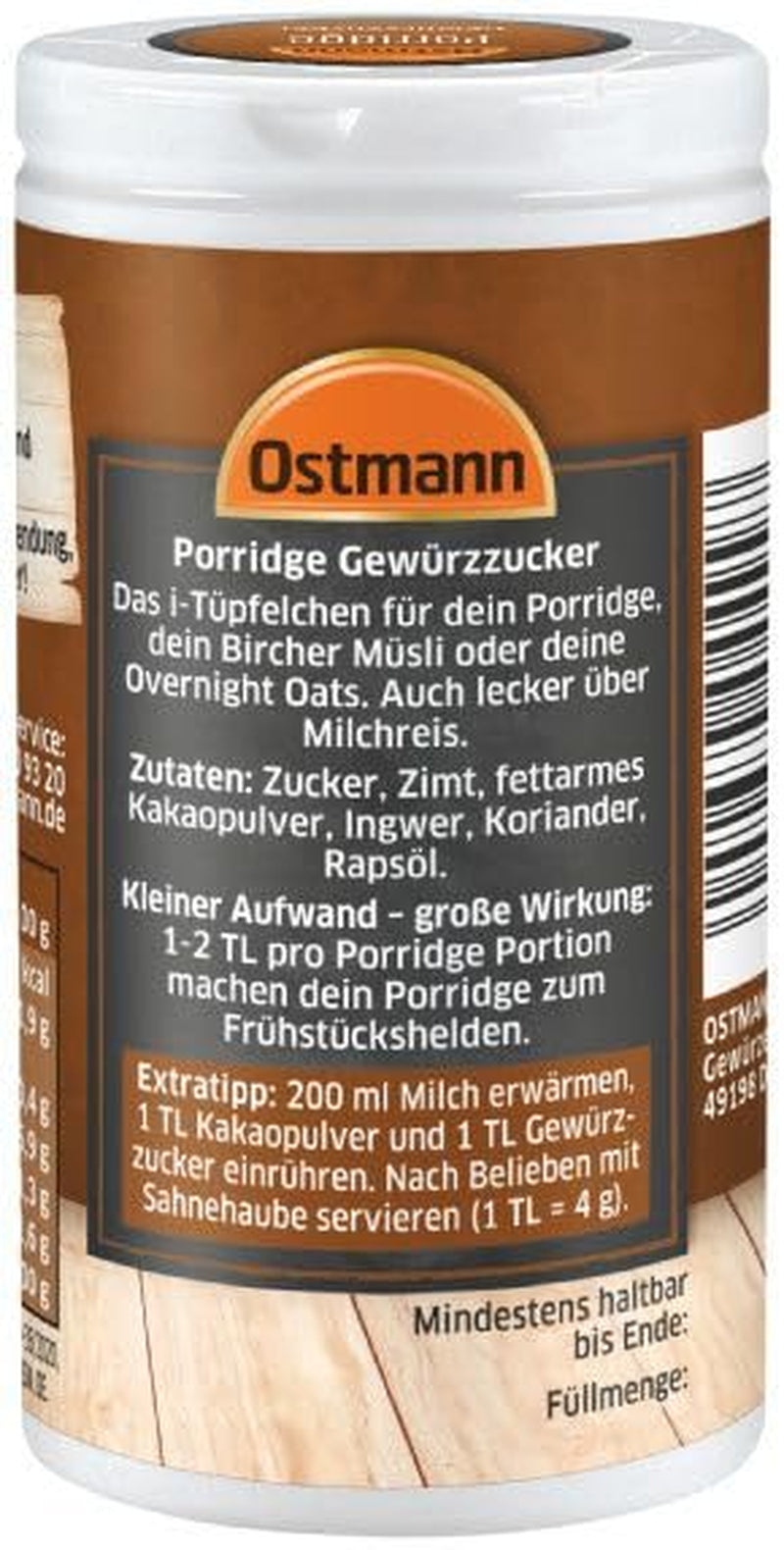 Ostmann Gewürze – Porridge Gewürzzucker, Aromatischer Mix Mit Zimt & Kakao, Zum Würzen von Oatmeal, Milchreis Und Anderen Süßen Spezialitäten, Vegan, 60 G (Verpackungsdesign Kann Abweichen) Cereale Naty Shop