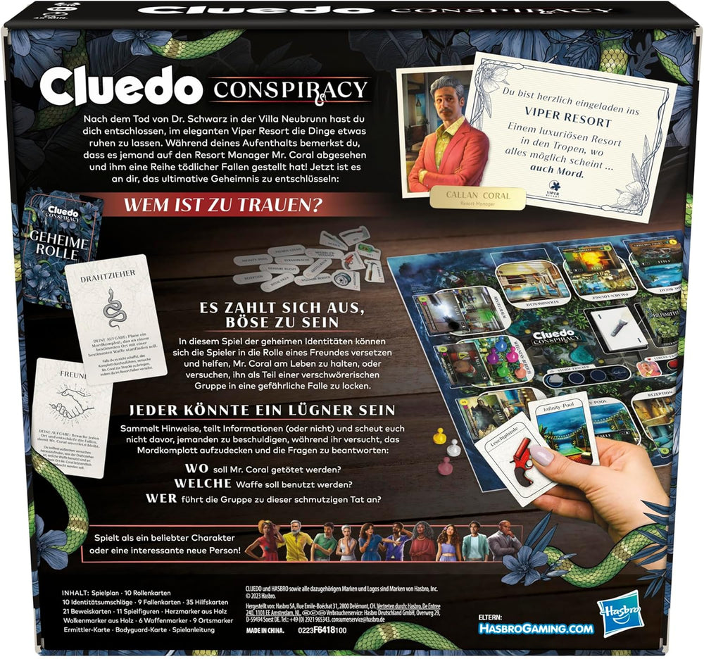 Jeu de société Cluedo Conspiracy de Hasbro Gaming pour adultes et adolescents, version allemande du jeu mystère, pour 4 à 10 joueurs et à partir de 14 ans