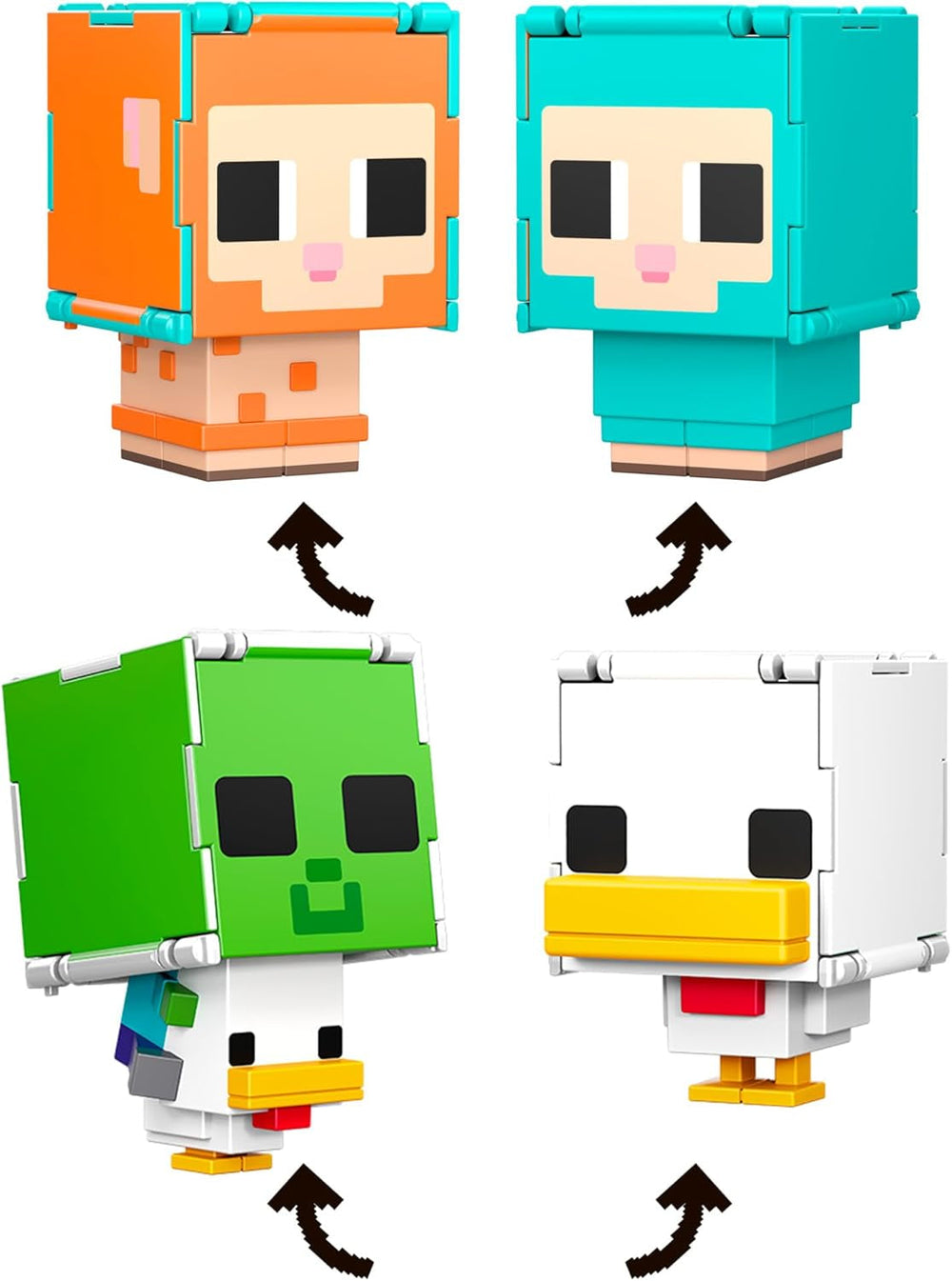 Mattel Minecraft Flippin' Figs - Pack de 2 moutons et poulets avec figurines de jeu 2 en 1, grosses têtes et design pixel HXK17 Figurines d'action Naty Shop