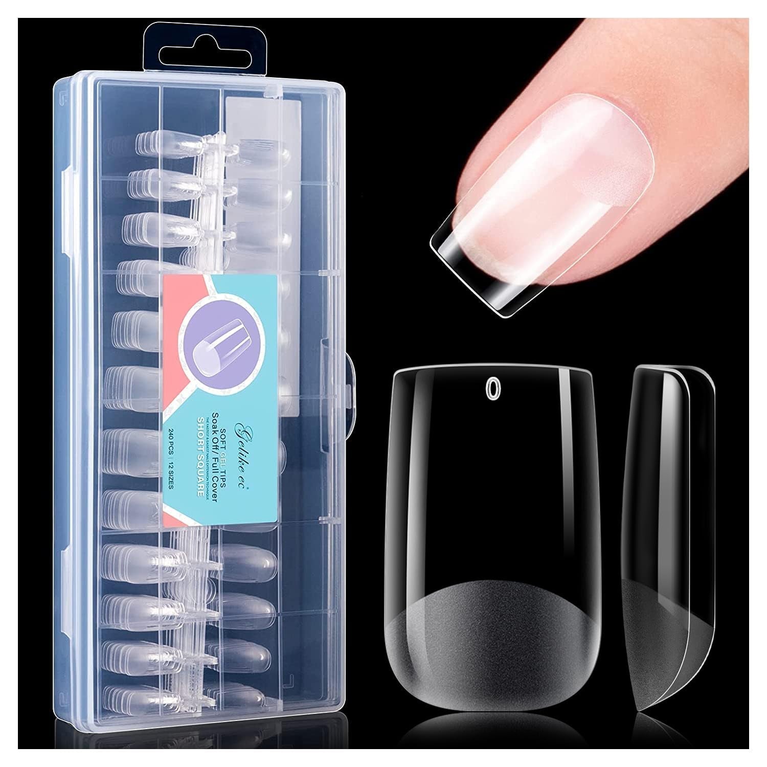 Gelike Ec Ongles courts en amande – Ongles souples à couverture complète, ongles artificiels pré-polis pour extensions d'ongles, studio de manucure à domicile, salon de bricolage, 120 pièces, 12 tailles