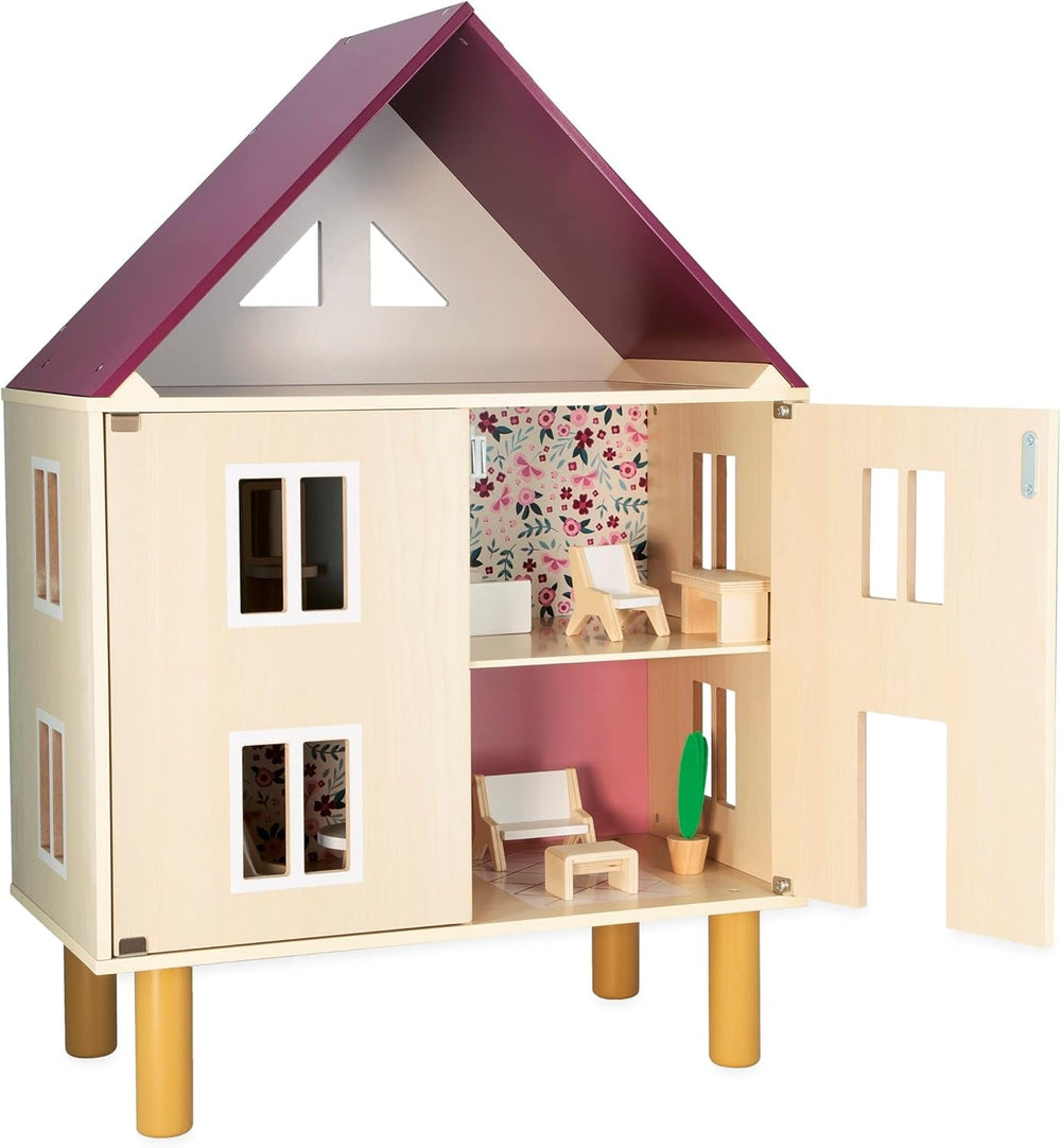 Janod Mademoiselle Maison de poupée en bois 3 étages et 11 accessoires Réplique jouet Développe l'imagination à partir de 3 ans J06581 Rose Maisons de poupée Naty Shop Twist