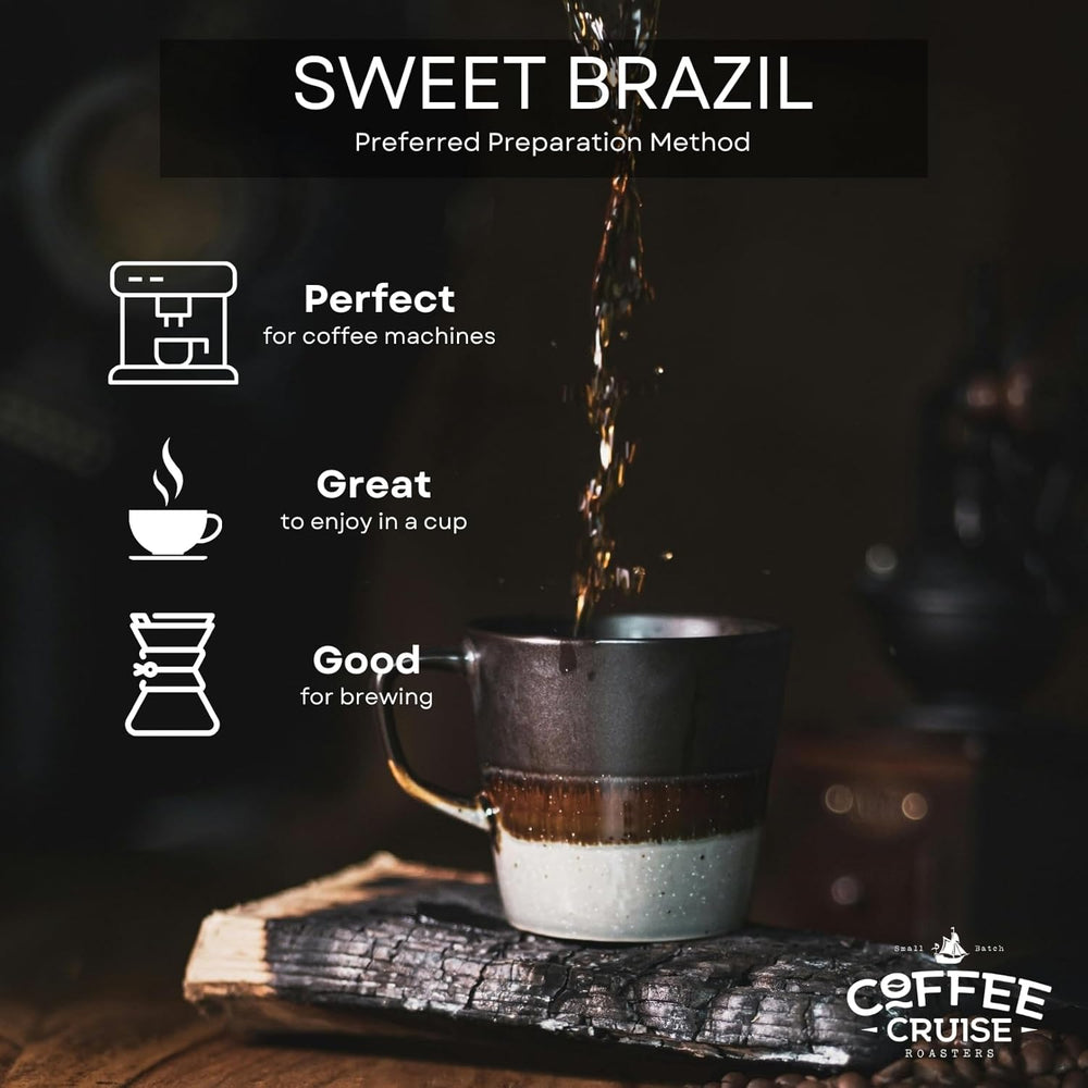 COFFEE CRUISE Sweet Brazil Brasilianische Kaffeebohnen 1kg - Mittlere Röstung - Aroma Kakao und Schokolade - Pour toutes les machines à café - 100% arabe