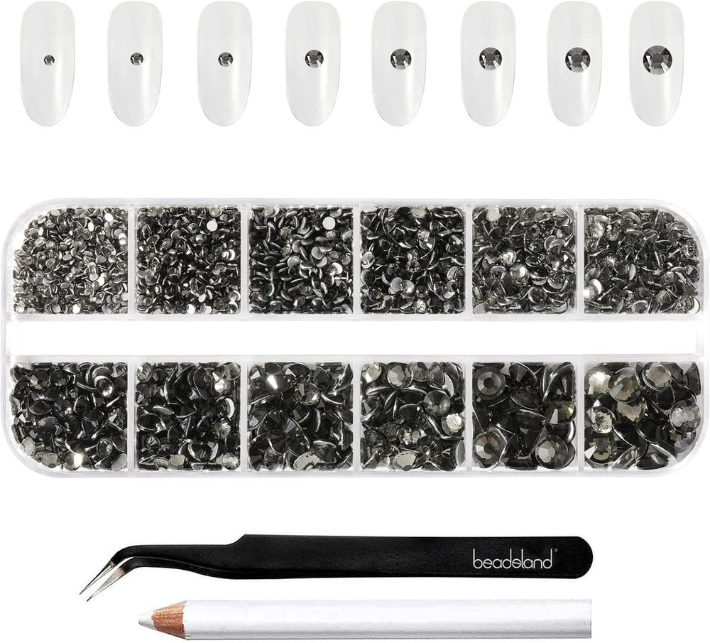 Beadland 2500Pcs Verre Nailart Strasssteine ​​​​Kristall Flatback Edelsteine ​​​​Runde, ​​​​pour Handwerk Gemischt 8 Größen SS4 ~ SS30 Mit Picking Pinzette Und Stift (Kristall Weiss)