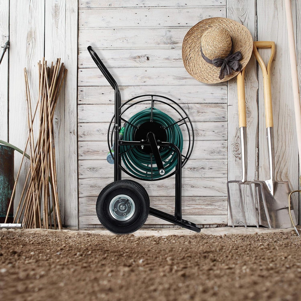 Dévidoir Relaxdays, enrouleur de tuyau mobile, raccord 1/2" et 3/4", tuyau jusqu'à 80 m, 2 roues, métal, noir