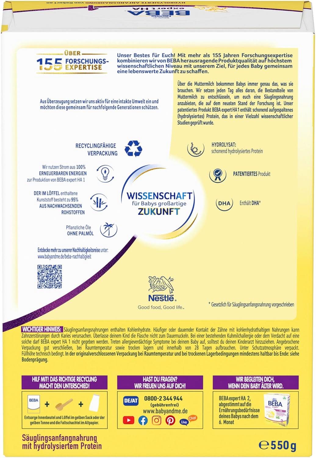 BEBA Expert HA 1 Hydrolysierte Anfangsnahrung, Säuglingsnahrung Von Geburt An, 6Er Pack (6 X 550G) Mama si Copilul Naty Shop