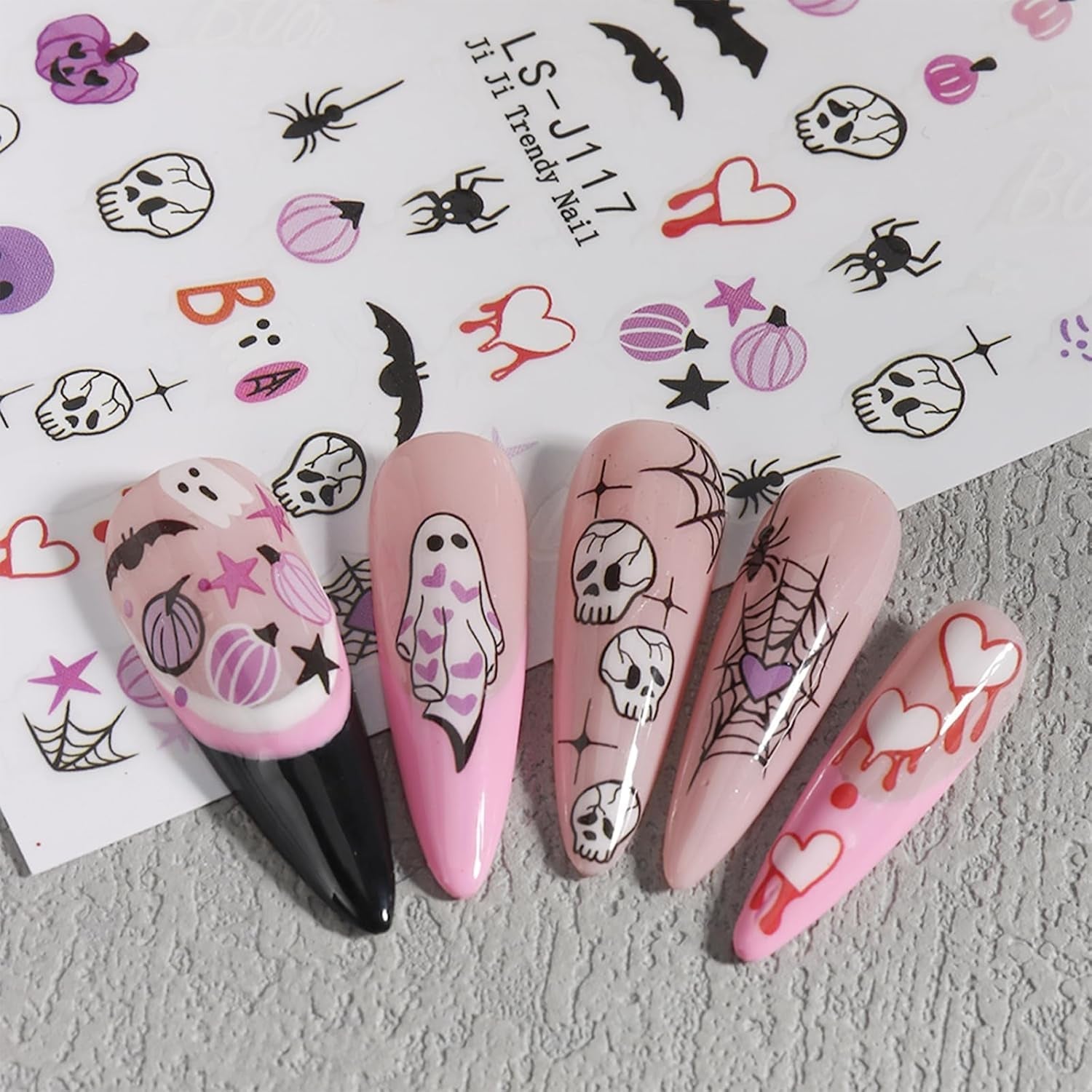 JMEOWIO Nagelsticker Halloween Süßer Geisterkürbis 9 Blatt Nail Art Sticker Selbstklebend Nagelaufkleber Dekoration Nageldesign Zubehör