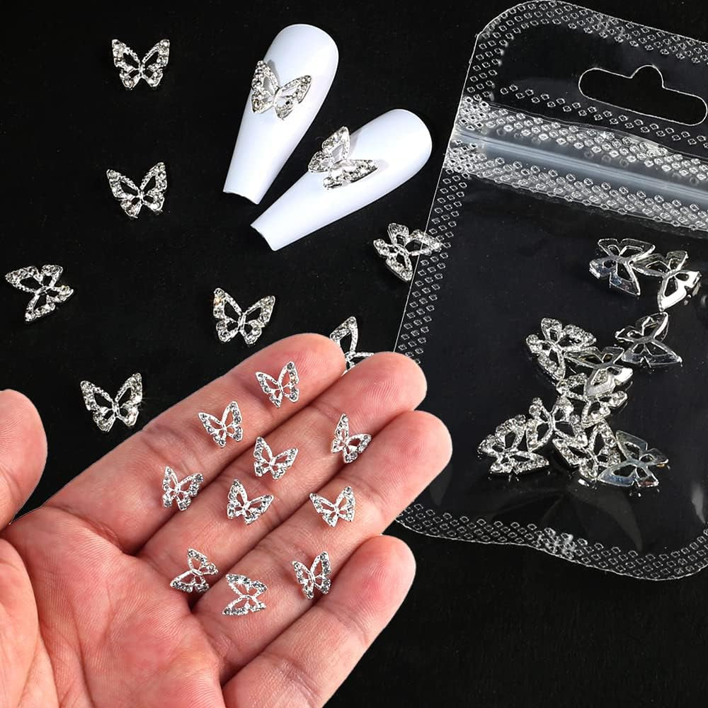 10 pièces en alliage papillon ongles breloques métal Nail Art pendentif pierres pour diamants ongles gemmes ongles bijoux Art décorations Nail Art fabrication de bijoux