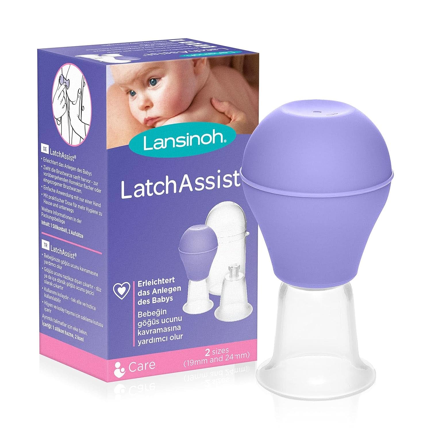 Lansinoh Latch Assist Nipple Everter avec étui pour mamans qui allaitent, offre une correction temporaire des mamelons plats ou inversés, cônes de 2 tailles dans le paquet et étui de transport hygiénique Accesorii Hrana si Alaptare Bebe Naty Shop Latchassist Brustwarzenformer