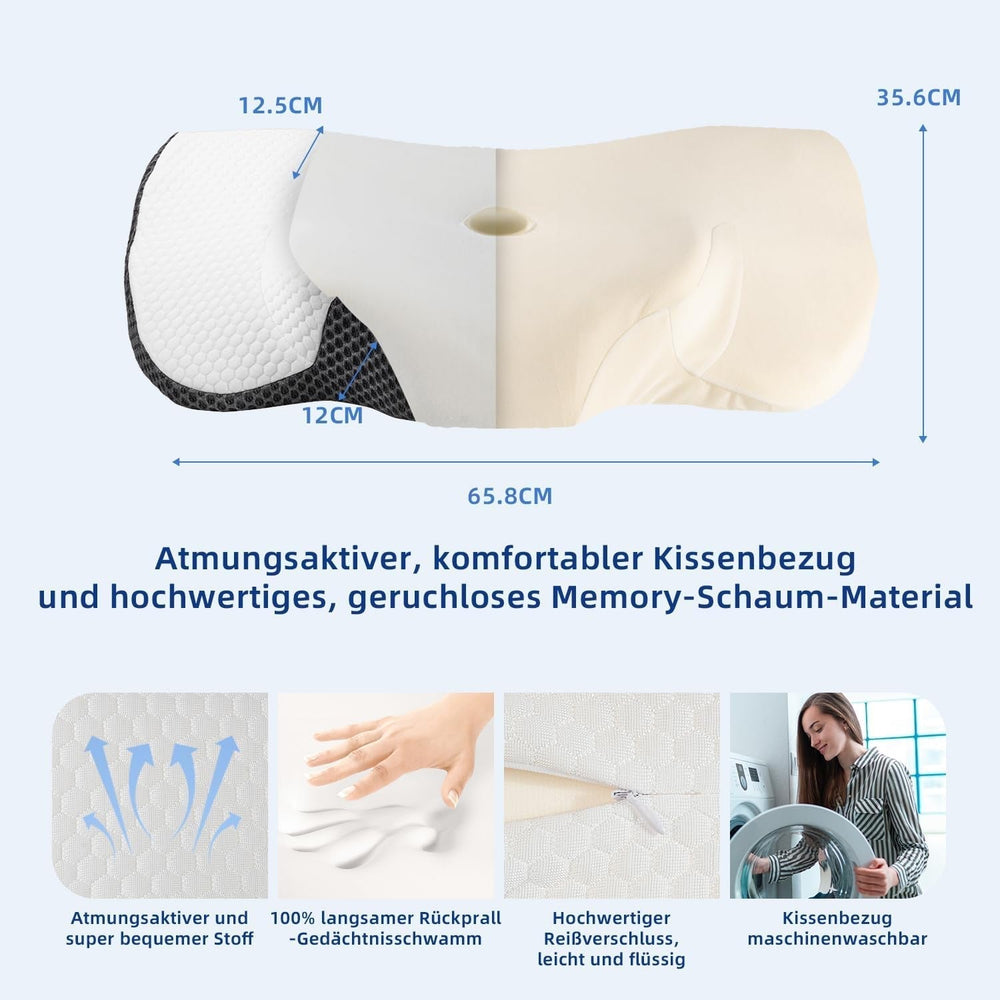 IDEA Oreiller pour douleurs cervicales Oreiller orthopédique en mousse à mémoire de forme Oreiller ergonomique pour un soutien optimal Oreiller anti-ronflement pour le sommeil latéral, dorsal et abdominal Oreillers orthopédiques cervicaux Naty Shop